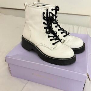 Madden Girl White Combat Boots with Black Laces